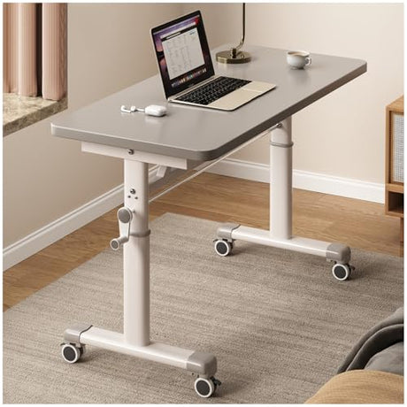HSPLXYT Manual Adjustable Desk Standing Desk Study Table Gaming Desks Movable Writing Table Computer Desks for Home, Office, Workstation; Multifunctional Bedside Table(Gray,100cm/39.37in) HSPLXYT