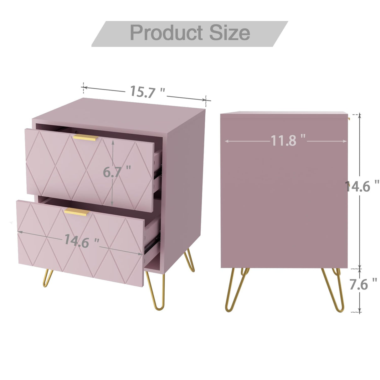 Anbuy Bedroom Sets 3 Pcs Pink Night Stand Sets and Large 6 Drawer Dresser for Bedroom, Two Drawers Nightstand Set of 2 & 6 Drawer Dresser Combo 3pcs (Pink