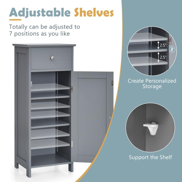 GOFLAME Freestanding Grey Bathroom Storage Cabinet with Large Drawer and Adjustable Shelves GOFLAME