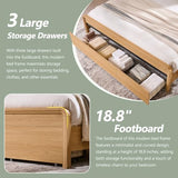 Aitjunz Modern King Size Bed Frame with 50" Tall Headboard, Wood King Size Platform Bed Frame w/3 Storage Drawers, Curved Profile Design, Wood & Steel Platform Bed, No Box Spring Needed, Natural Oak Aitjunz