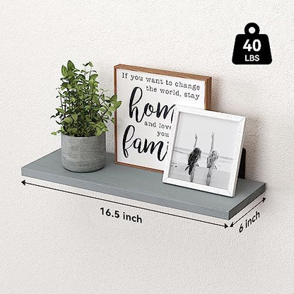 WOPITUES Floating Shelves Set of 6, Rustic Farmhouse Wood Shelves for Wall Decor, Bathroom Shelves, Book Shelves for Living Room-Grey