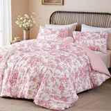 JANZAA Queen Size Comforter Set Pink Comforter Floral Peony Pattern Bedding Sets 3 Piece Flowers Soft Lightweight Warm Breathable 1 Bed Comforter (90"x90") with 2 Pillow Shams(20"x26") JANZAA