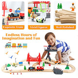 WOOD CITY Wooden Train Set, 56-Piece Deluxe Kids Toy Train Set for 2 3 4 5 Year Old Boy, Cargo-Themed Train Track with Tower Crane & Suspension WOOD CITY