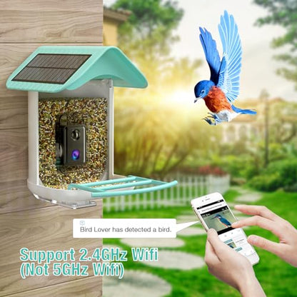 isYoung Smart Bird Feeder with Camera, Free AI Forever to Identify 11000+ Bird Species, Solar Panels Bird Video & Motion Detection Camera Auto Capture Notify (Dual Panel) - WoodArtSupply