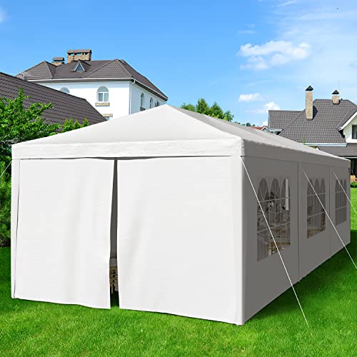 Greesum 10x30 Outdoor Canopy Tent Patio Camping Heavy Duty Gazebo Shelter Party Wedding BBQ Events with Side Removable Walls, Waterproof Shelter, White - WoodArtSupply