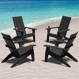 MXIMU Modern Adirondack Chairs Set of 4 Weather Resistant with Cup Holder Oversize Plastic Fire Pit Chairs Plastic Outdoor Chairs for Firepit Area Seating (Black) MXIMU