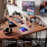 Furologee L Shaped Computer Desk with Power Outlet, Reversible Home Office Desk for Work Study, 50 Inch Corner Gaming Table with File Drawer, Monitor Stand, Storage Shelves, Rustic Brown Furologee
