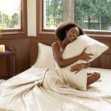 CozyLux Satin Sheets Queen Size Bed Set - 4 Piece Silky Queen Sheet Set, Luxury Champagne Queen Sheets with Smooth and Soft Microfiber, Includes 1 Fitted Sheet, 1 Flat Sheet and 2 Pillowcases CozyLux