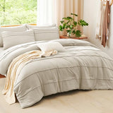 CozyLux Queen Comforter Set Beige, 7 Pieces Soft Pinch Pleat Bed in a Bag Queen Comforter Set with Sheets, Boho Bed Set with Down Alternative Comforter, Sheets, Pillowcases & Shams CozyLux