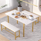 VECELO 3-Piece 63" Extendable Kitchen Table with Benches/Chairs, Modern Breakfast Dinette/Dining Room Set for 4/6/2, Small Space Saving Design, Easy Assembly VECELO
