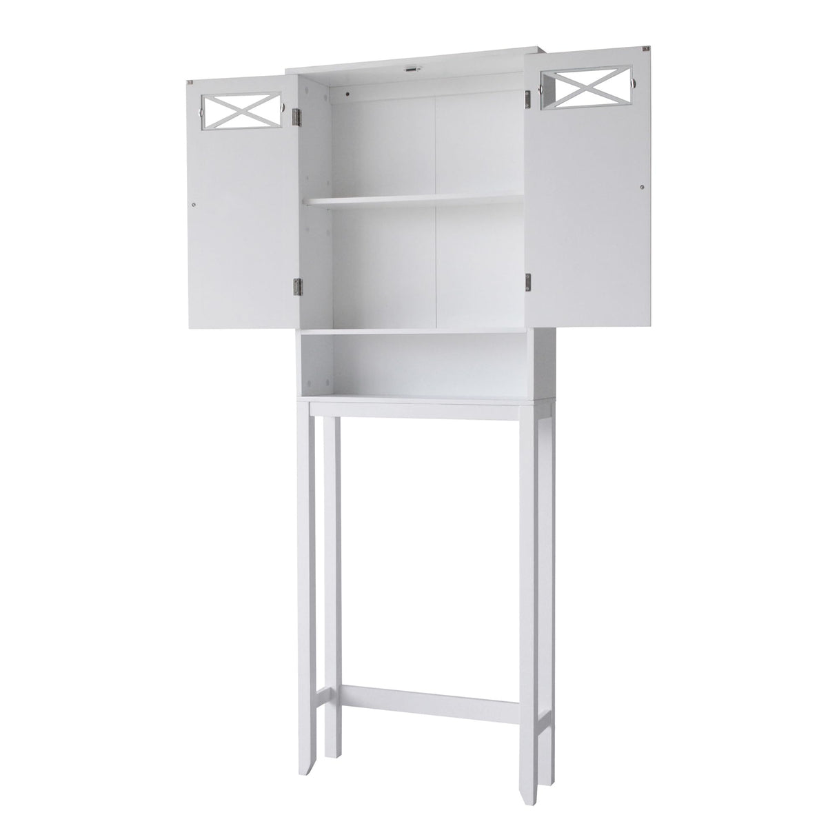 Teamson Home Dawson Wooden 2-Door Bathroom Etagere Over The Toilet Space Saver Cabinet with Interior Adjustable Shelf and Open Shelf, White with Chrome Knobs Teamson Home