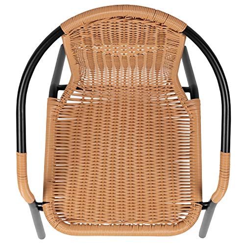 EMMA + OLIVER 2 Pack Beige Rattan Indoor-Outdoor Restaurant Stack Chair with Curved Back EMMA + OLIVER