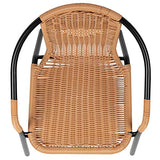 EMMA + OLIVER 2 Pack Beige Rattan Indoor-Outdoor Restaurant Stack Chair with Curved Back EMMA + OLIVER