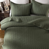 WDCOZY Olive Green King Size Quilt Set, Geometric Box Lightweight Bedspread, Soft Farmhouse Rustic Coverlet, Spring Summer Thin Comforter, Country Bedding, 104x90 inches WDCOZY