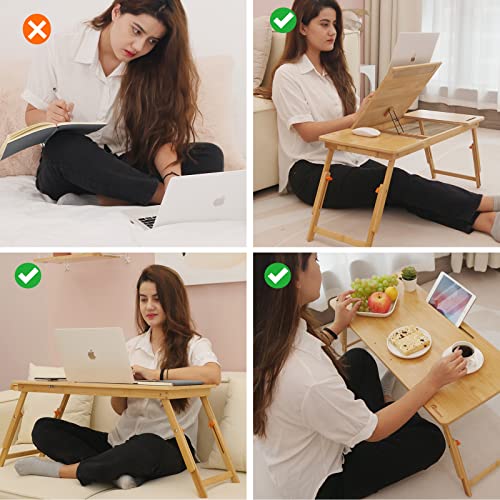 Laptop Desk for Bed, COIWAI Bamboo Lap Desk with Tablet Slot Adjustable Height Angle Foldable Storage Drawer Portable Tray Table Stand for Netebook Computer Breakfast Work Study Reading Writing Large COIWAI