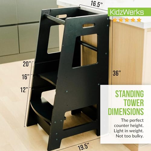 KidzWerks Child Standing Tower Kids Kitchen Step Stool Toddler Wood Stepping Stool - Children's Montessori Stool - Adjustable Platform, Navy Blue - WoodArtSupply