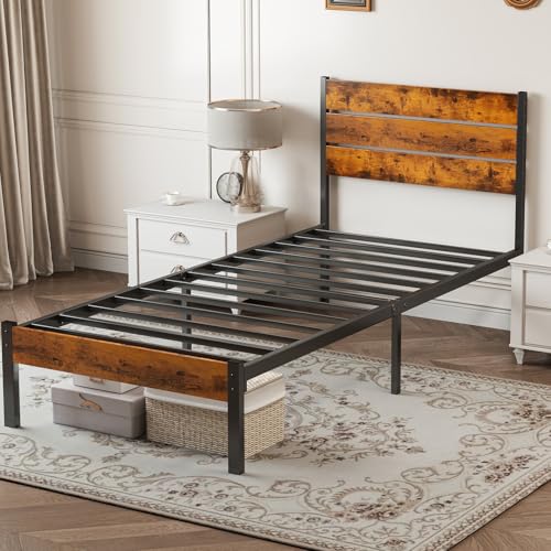 OLIXIS Twin Size Metal Platform Bed Frame - Mattress Foundation with Headboard and and Footboard, No Box Spring Needed with 700LBS Sturdy Wooden Slats Support, Noise Free, Easy Assembly OLIXIS