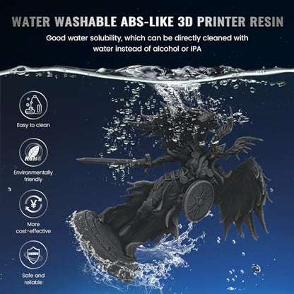 JAYO Water Washable ABS-Like Resin, 3D Printer Resin 405nm UV Standard Rapid Photopolymer Resin for LCD/DLP/SLA 3D Printer, High Precision, Non-Brittle, Low Odor, Easy to Use, Grey 1000g