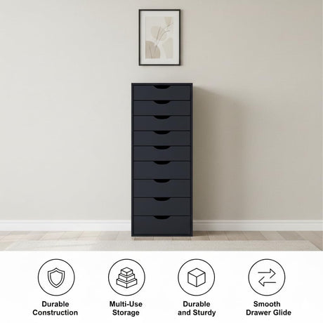 Slim Tall 9-Drawer File Cabinet for Small Offices – Narrow Office Storage Cabinet for Home Office, Modern Office File Cabinet Organizer for cosmetics, books. Naomi Home