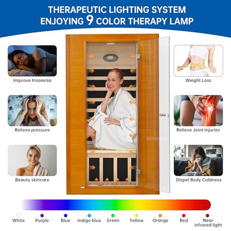 RESTISLAND Infrared Sauna Room for Home, Near Zero EMF Indoor Home Sauna for up to 2 Person with Infrared Red Light Therapy, Bluetooth Speakers, Canadian Hemlock Wood RESTISLAND