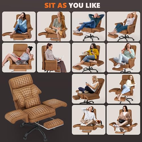 ELABEST C39 Cross Legged Office Chair with Footrest & Convertible Armrests-Pet-Friendly Criss Cross Home Desk Chair, Ergonomic Big and Tall Executive Chair with Lumbar Pillow ELABEST
