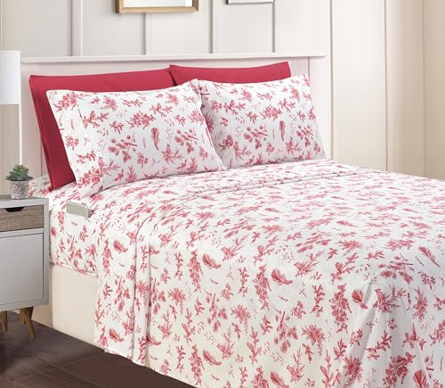 Elegant Comfort Luxury Soft Bed Sheets Holiday Pattern 1500 Premium Hotel Quality Microfiber-Softness Wrinkle and Fade Resistant (6-Piece) Bedding Set, Full, Cardinal Elegant Comfort