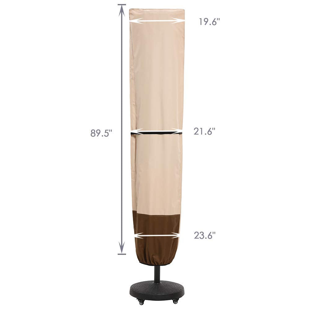SUPERJARE Patio Umbrella Cover with Rod for 7 to 11 Ft Umbrellas & 15 Ft Double-Sided Umbrellas, 600D Protective Waterproof Cover with Zipper, Beige & Brown SUPERJARE
