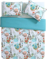 VCNY Home Blue Quilt for Queen Bed - 3-Piece Full or Queen Comforter Alternative, Bedspread Coverlet with Shams (Eiffel Paris Decor) VCNY Home