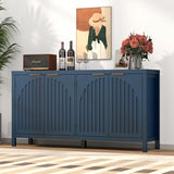 SAHISTCT 58" Modern Fluted Sideboard Buffet Cabinet with Storage, Modern Credenza with Arched Doors, Coffee Bar Table, Wood Media TV Console Table Credenza for Living Room Hallway Entryway (Blue) SAHISTCT