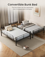 Mixcous Full Over Full Bunk Bed, Convertible into 2 Full Beds, Heavy-Duty Metal Bed Frame with Safety Full-Length Guardrails & EVA Padded Ladder for Adults, Teens, Kids, No Box Spring Needed, Black Mixcous
