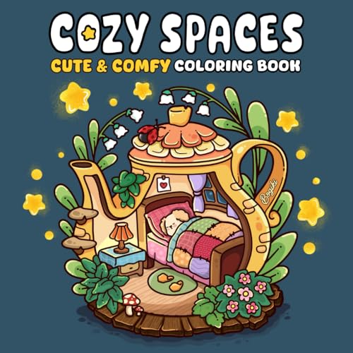 Cozy Spaces: Coloring Books for Adults and Teens Calming Scenes with Cute Animal Characters Help Relieve Stress