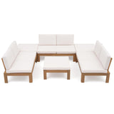 SUNSITT 6 Piece Acacia Wood Patio Furniture Outdoor Sectional Sofa Set with Adjustable Armrest, FSC Certified L-shaped Patio Set w/2-in-1 Coffee Table, Cream White Cushions for Garden SUNSITT