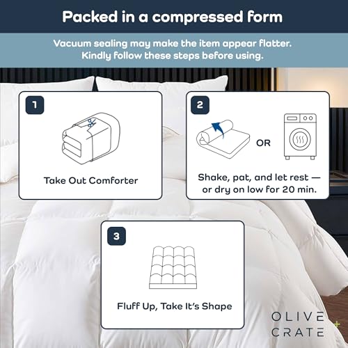 Olive + Crate Cooling Down Alternative Comforter - Hypoallergenic Queen Size Duvet Insert Lightweight - All Seasons Plush Design Bamboo Comforter - 100% Bamboo Viscose Outer Cover - White 88"x90" Olive + Crate