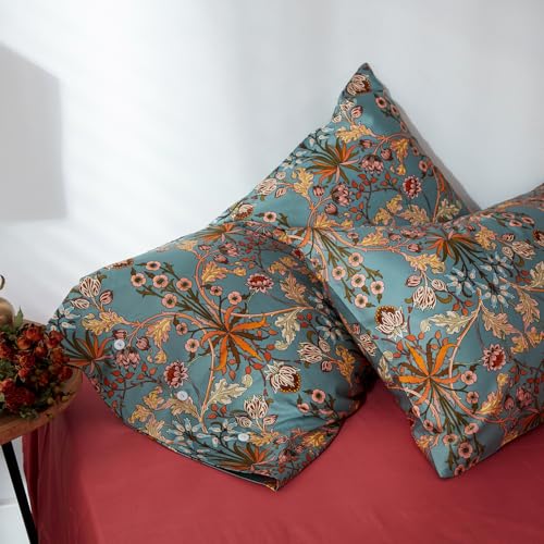 mixinni Vintage Style Garden Flower Duvet Cover Set with Zipper Closure Long Staple Percale Cotton Yellow Vibrant Pattern on Bedding Quilt Cover Set(California King, All Season) mixinni