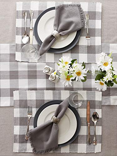DII Buffalo Check Collection, Classic Farmhouse Placemat Set, 13x19, Gray & White, 6 Piece DII
