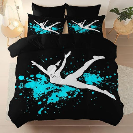 Black 3 Piece Duvet Cover Set, 1 Printed Zipper Closure Duvet Cover with 2 Pillow Shams, Ultra Soft Brushed Microfiber Single with Minimalist Girl Sports Generic