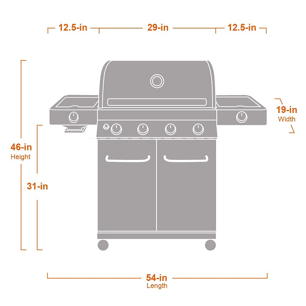 Monument Grills Larger 4-Burner Propane Gas Grills Stainless Steel Cabinet Style with Side & Side Sear Burners, Built-In Thermometer, and Knob Controls Monument Grills
