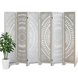 Asnefeli 6 Panel Room Divider, Wood Carved Room Divider and Privacy Screen, Folding Room Partition Screen for Room Separation Home Bedroom Office Restaurant Portable Freestanding (Retro White) Asnefeli