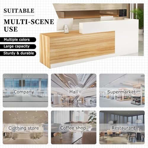 L-Shaped Reception Desk with Counter, Lockable Drawers & Storage, Modern Front Desk Reception Counter 47–118 Inch, Office Salon Checkout Receptionist Desk White + Orange Left 55.1 x 23.6 x 39.4 in Tazyee