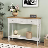 3More Entryway Console Table with 3 Drawers,42" Carved Hallway Table with Open Shelf,Long Sofa Table for Living Room, Hallway, Behind Couch,White 3More