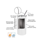 PYD Life Sublimation Blanks Tumbler Skinny Slim 12 OZ Straight Stainless Steel Can Cooler Insulater with 2 Lids and Metal Straw Sublimation Mugs Cups 4 Pack PYD Life