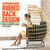 Jovial Wicker Rattan Egg Chair,Indoor Outdoor Black Sofa Chair for Patio Backyard and Living Room with 4 Cushions and Powder Coated Steel Frame,Woven Texture Contemporary Ribbed Back Design SereneLife
