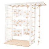 Woodandhearts Swedish Ladder Indoor Kids Gym, Montessori Play Gym Climbing Set, Wooden Indoor Playground for Toddlers with Accessories (with 6 Wall Panels, Big Bridge) Wood And Hearts