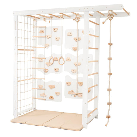 Woodandhearts Swedish Ladder Indoor Kids Gym, Montessori Play Gym Climbing Set, Wooden Indoor Playground for Toddlers with Accessories (with 6 Wall Panels, Big Bridge) Wood And Hearts