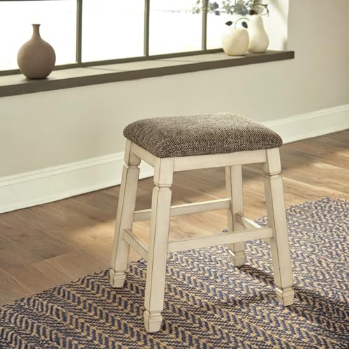 Signature Design by Ashley Bolanburg Farmhouse 24" Counter Height Upholstered Barstool, 2 Count, Whitewash Signature Design by Ashley