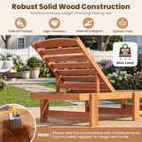 COSTWAY Solid Wood Chaise Lounge, Outdoor Lounge Chair with 5-Position Adjustable Backrest, Wooden Patio Lounger for Sunbathing, Yard, Teak Oil Finished (1)