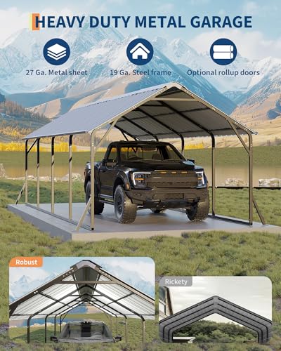 Garveelife 11'x20'x9' Metal Carport, Heavy Duty Steel Car Ports for All-Weather, Vertical Roof Design, for Full-Size Pickup Trucks, Boats, and Tractors GarveeLife