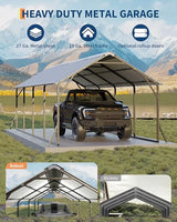Garveelife 11'x20'x9' Metal Carport, Heavy Duty Steel Car Ports for All-Weather, Vertical Roof Design, for Full-Size Pickup Trucks, Boats, and Tractors GarveeLife