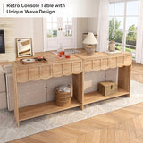 Topbele Console Table with 2 Drawers, Mid-Century Modern 42" Entryway Table with Open Storage Shelves, Sofa Table Behind Couch for Living Room, Hallway, Natural Topbele