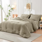 HYMOKEGE Linen Twin XL Comforter Set Seersucker 5 Pieces, All Season Luxury Bed in a Bag for Bedroom, Bedding Set with Comforter, Sheets, Pillowcase & Sham HYMOKEGE